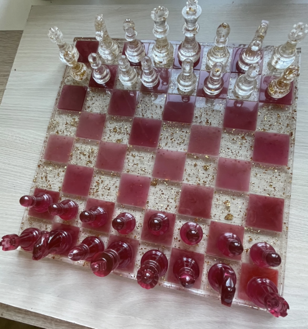 Echiquier rose et paillettes or